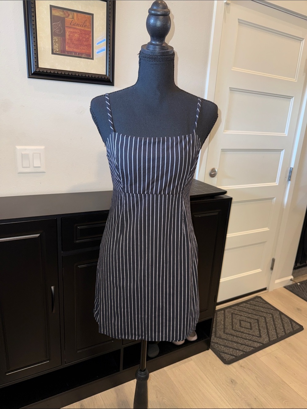 Kendall & Kylie Black and White Pinstripe Spaghetti Strap Dress S